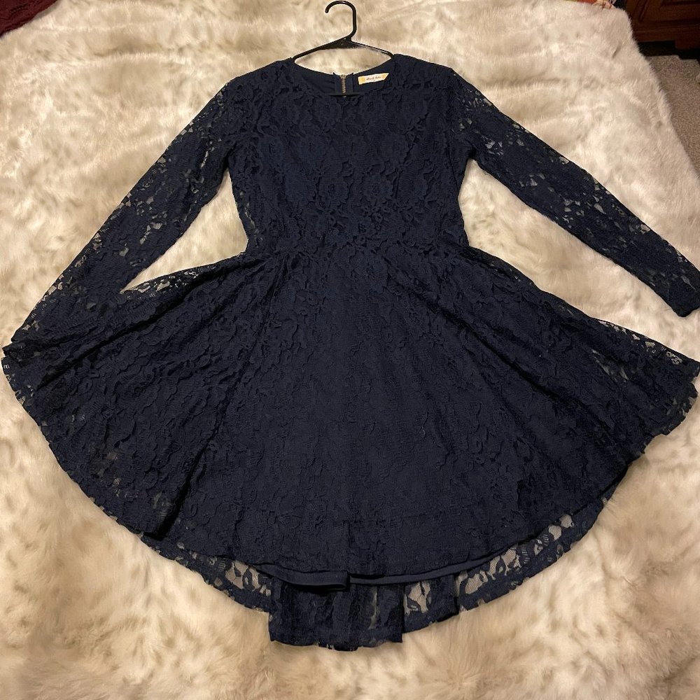 Altard State Navy Long Sleeve Lace High-Low Dress- Like New Size S